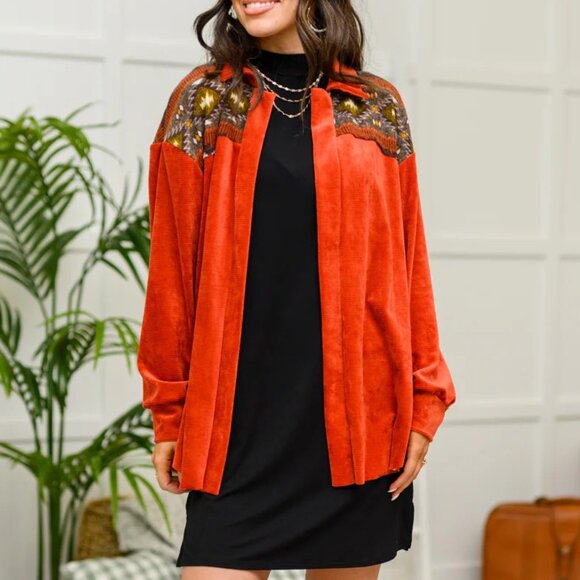 Cozy Cabin Days Open Front Sweater Burnt Orange - Picture 2 of 8